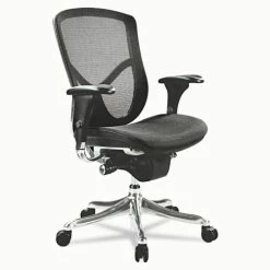 Alera® Alera EQ Series Ergonomic Multifunction Mid-Back Mesh Chair, Supports Up To 250 Lb, Black Seat/Back, Aluminum Base
