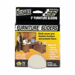 Master Caster® Mighty Mighty Movers Reusable Furniture Sliders, Round, 5" Diameter, Beige, 4/Pack
