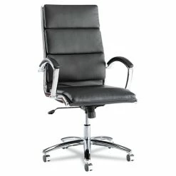 Alera® Alera Neratoli High-Back Slim Profile Chair, Faux Leather, 275 Lb Cap, 17.32" To 21.25" Seat Height, Black Seat/Back, Chrome