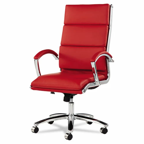 Alera® Alera Neratoli High-Back Slim Profile Chair, Faux Leather, Up To 275 Lb, 17.32" To 21.25" Seat Height, Red Seat/Back, Chrome - Image 4