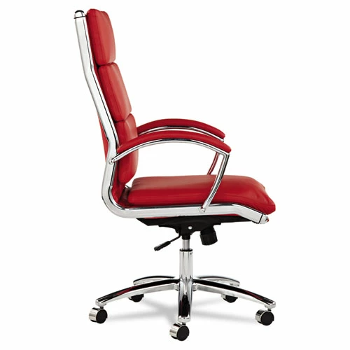 Alera® Alera Neratoli High-Back Slim Profile Chair, Faux Leather, Up To 275 Lb, 17.32" To 21.25" Seat Height, Red Seat/Back, Chrome - Image 2