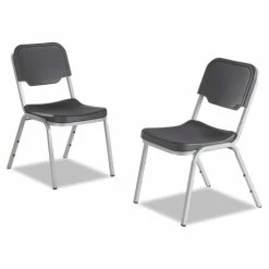 Iceberg Rough N Ready Stack Chair, Supports Up To 500 Lb, 17.5" Seat Height, Black Seat, Black Back, Silver Base, 4/Carton