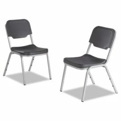 Iceberg Rough N Ready Stack Chair, Supports Up To 500 Lb, 17.5" Seat Height, Charcoal Seat, Charcoal Back, Silver Base, 4/Carton