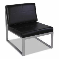 Alera® Alera Ispara Series Armless Chair, 26.57" X 30.71" X 31.1", Black Seat, Black Back, Silver Base