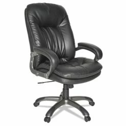 OIF Executive Swivel/Tilt Bonded Leather High-Back Chair, Supports Up To 250 Lb, 18.50" To 21.65" Seat Height, Black
