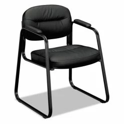 HON® HVL653 SofThread Bonded Leather Guest Chair, 22.25" X 23" X 32", Black Seat, Black Back, Black Base