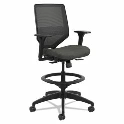HON® Solve Series Mesh Back Task Stool, Supports Up To 300 Lb, 23" To 33" Seat Height, Ink Seat/Back, Black Base