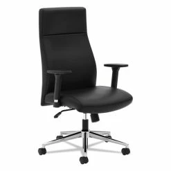 HON® Define Executive High-Back Leather Chair, Supports 250 Lb, 17" To 21" Seat Height, Black Seat/Back, Polished Chrome Base