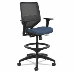 HON® Solve Series Mesh Back Task Stool, Supports Up To 300 Lb, 23" To 33" Seat Height, Midnight Seat/Back, Black Base