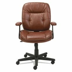 OIF Swivel/Tilt Bonded Leather Task Chair, Supports 250 Lb, 16.93" To 20.67" Seat Height, Chestnut Brown Seat/Back, Black Base