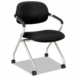 HON® HVL303 Nesting Arm Chair, Supports Up To 250 Lb, 19" Seat Height, Black Seat, Black Back, Silver Base