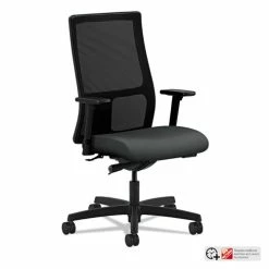 HON® Ignition Series Mesh Mid-Back Work Chair, Supports Up To 300 Lb, 17.5" To 22" Seat Height, Iron Ore Seat, Black Back/Base