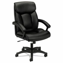 HON® HVL151 Executive High-Back Leather Chair, Supports Up To 250 Lb, 17.75" To 21.5" Seat Height, Black