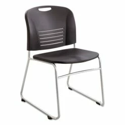 Safco® Vy Series Stack Chairs, Supports Up To 350 Lb, 18.75" Seat Height, Black Seat, Black Back, Silver Base, 2/Carton