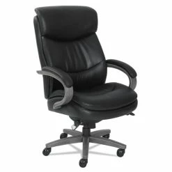 La-Z-Boy® Woodbury Big/Tall Executive Chair, Supports Up To 400 Lb, 20.25" To 23.25" Seat Height, Black Seat/Back, Weathered Gray Base