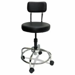 ShopSol™ Lab And Healthcare Stool, Supports Up To 300 Lb, 19" To 27" Seat Height, Black Seat/Back, Chrome Base