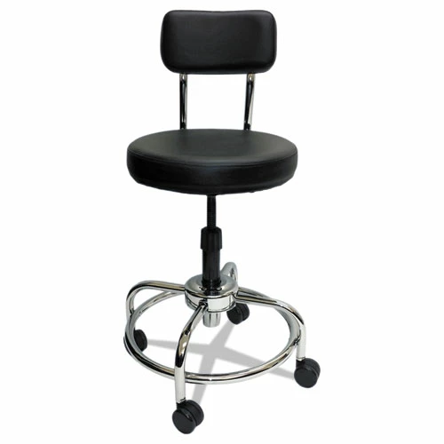 ShopSol™ Lab And Healthcare Stool, Supports Up To 300 Lb, 19" To 27" Seat Height, Black Seat/Back, Chrome Base