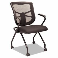 Alera® Alera Elusion Mesh Nesting Chairs With Padded Arms, Supports Up To 275 Lb, 18.11" Seat Height, Black, 2/Carton