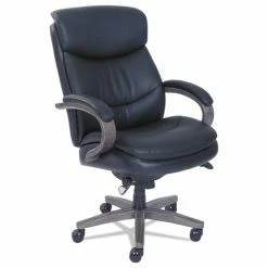 La-Z-Boy® Woodbury High-Back Executive Chair, Supports Up To 300 Lb, 20.25" To 23.25" Seat Height, Black Seat/Back, Weathered Gray Base