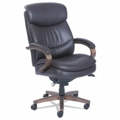La-Z-Boy® Woodbury High-Back Executive Chair, Supports Up To 300 Lb, 20.25" To 23.25" Seat Height, Brown Seat/Back, Weathered Sand Base