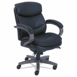 La-Z-Boy® Woodbury Mid-Back Executive Chair, Supports Up To 300 Lb, 18.75" To 21.75" Seat Height, Black Seat/Back, Weathered Gray Base