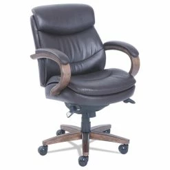 La-Z-Boy® Woodbury Mid-Back Executive Chair, Supports Up To 300 Lb, 18.75" To 21.75" Seat Height, Brown Seat/Back, Weathered Sand Base