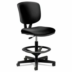 HON® Volt Series Leather Adjustable Task Stool, Supports Up To 275 Lb, 22.88" To 32.38" Seat Height, Black