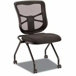 Alera® Alera Elusion Mesh Nesting Chairs, Supports Up To 275 Lb, 18.1" Seat Height, Black Seat, Black Back, Black Base, 2/Carton