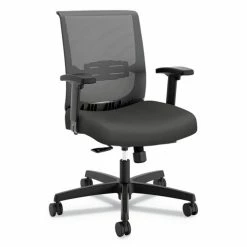 HON® Convergence Mid-Back Task Chair, Synchro-Tilt And Seat Glide, Supports Up To 275 Lb, Iron Ore Seat, Black Back/Base