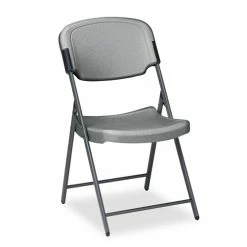 Iceberg Rough N Ready Commercial Folding Chair, Supports Up To 350 Lb, 15.25" Seat Height, Charcoal Seat, Charcoal Back, Silver Base