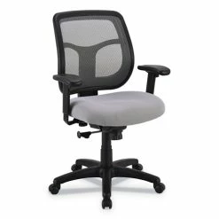 Eurotech Apollo Mid-Back Mesh Chair, 18.1" To 21.7" Seat Height, Silver Seat, Silver Back, Black Base