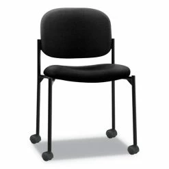 HON® VL606 Stacking Guest Chair Without Arms, Fabric Upholstery, 21.25" X 21" X 32.75", Black Seat, Black Back, Black Base