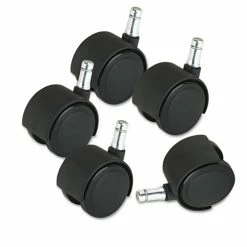 Master Caster® Deluxe Duet Casters, Grip Ring Type B And Type K Stems, 2" Hard Nylon Wheel, Matte Black, 5/Set