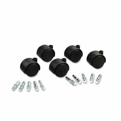 Master Caster® Deluxe Duet Casters, Grip Ring Type B And Type K Stems, 2" Soft Polyurethane Wheel, Matte Black, 5/Set