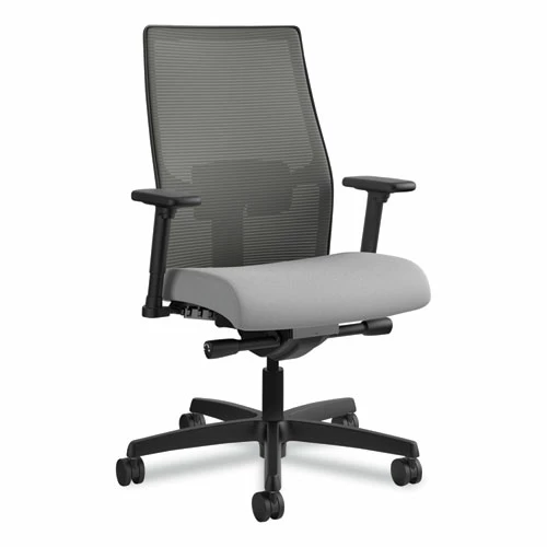 HON® Ignition 2.0 4-Way Stretch Mid-Back Mesh Task Chair, Supports 300 Lb, 17" To 21" Seat, Frost Seat, Charcoal Back, Black Base