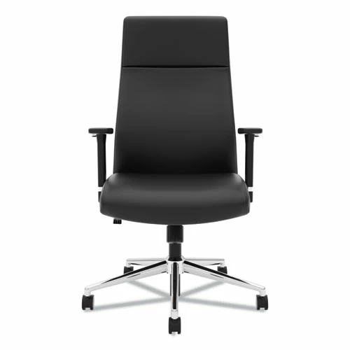 HON® Define Executive High-Back Leather Chair, Supports 250 Lb, 17" To 21" Seat Height, Black Seat/Back, Polished Chrome Base - Image 2