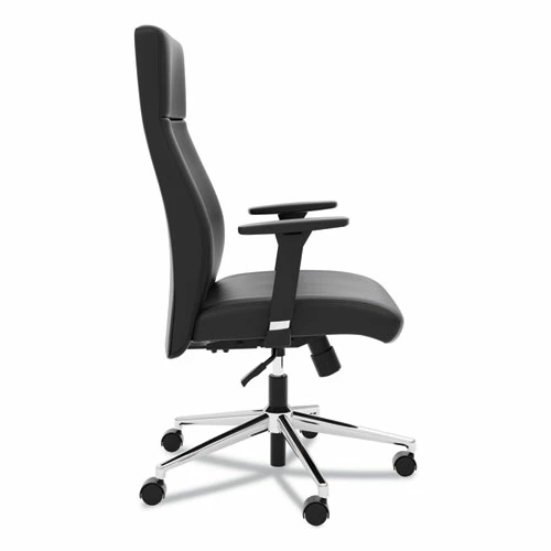HON® Define Executive High-Back Leather Chair, Supports 250 Lb, 17" To 21" Seat Height, Black Seat/Back, Polished Chrome Base - Image 3