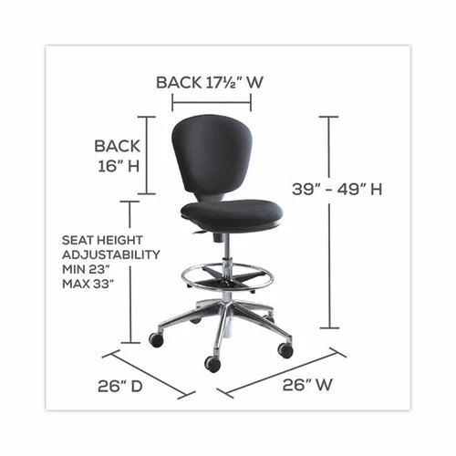 Safco® Metro Collection Extended-Height Chair, Supports Up To 250 Lb, 23" To 33" Seat Height, Black Seat/Back, Chrome Base - Image 3