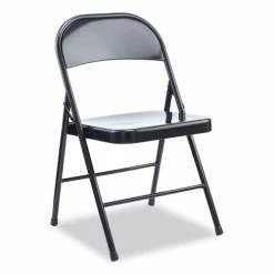 Alera® Armless Steel Folding Chair, Supports Up To 275 Lb, Black Seat, Black Back, Black Base, 4/Carton