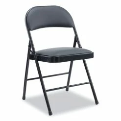 Alera® Alera PU Padded Folding Chair, Supports Up To 250 Lb, Black Seat, Black Back, Black Base, 4/Carton