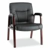 Alera® Alera Madaris Series Bonded Leather Guest Chair With Wood Trim Legs, 25.39" X 25.98" X 35.62", Black Seat/Back, Mahogany Base