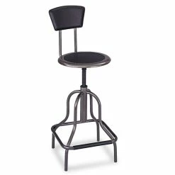 Safco® Diesel Industrial Stool With Back, Supports Up To 250 Lb, 22" To 27" Seat Height, Black Seat/Back, Pewter Base