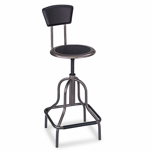 Safco® Diesel Industrial Stool With Back, Supports Up To 250 Lb, 22" To 27" Seat Height, Black Seat/Back, Pewter Base